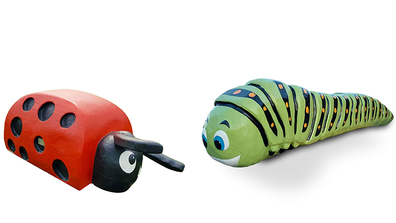 Lekredskap formade som en nyckelpiga och en larv