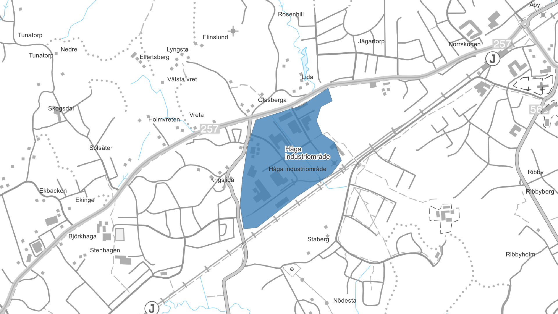 Karta med Håga utmarkerat